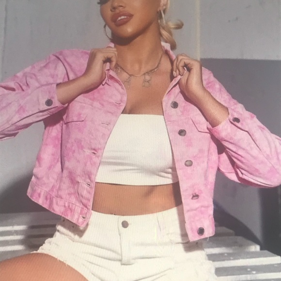 🫐 Pink tie dye denim cropped jacket - Picture 3 of 6